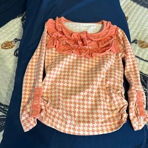 Charming Coral Ruffle Long Sleeve Top for Girls